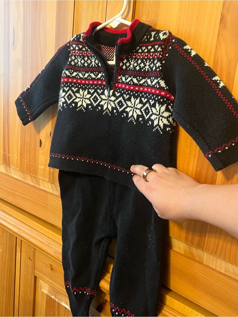 Hanna Andersson Black Fair Isle Half-Zip Sweater - Red & White Pattern